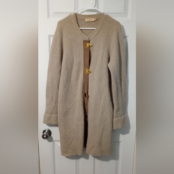 Tory Burch Tan Gold Cozy Cardigan Sweater - Picture 1 of 9